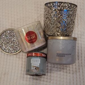Yankee Candle Champagne Toast, Marshmallow Fireside & Silver Holder Set